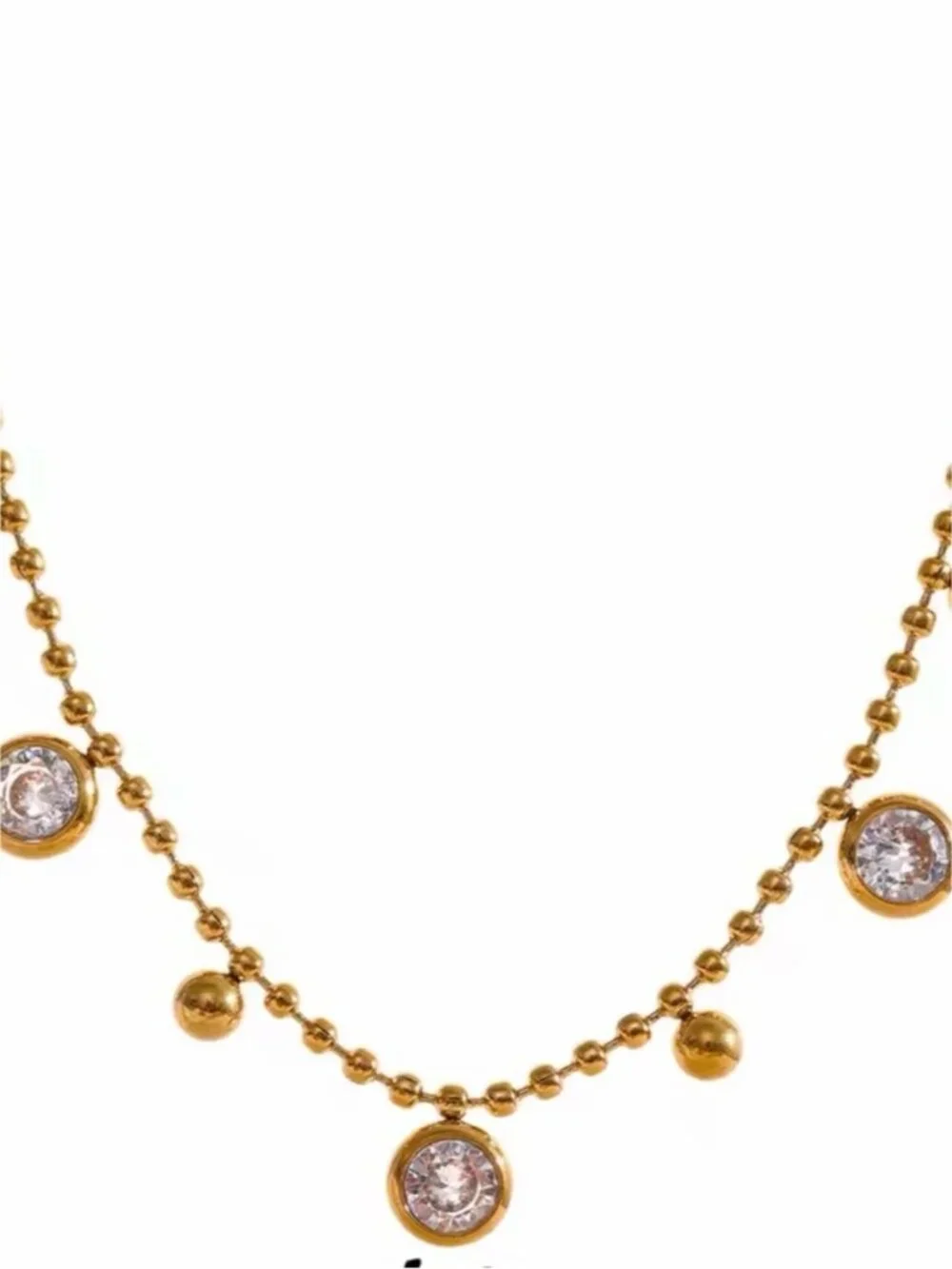 Gold plated Beaded Necklace with Clear Crystal Stations